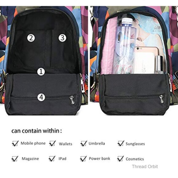 Anti-Theft Nylon Travel Backpack, Lightweight Daypack with 8 Pockets main image 5